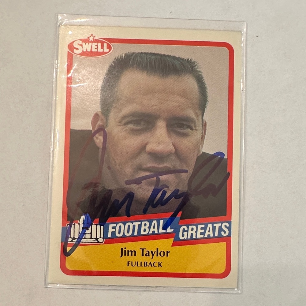 Swell Football Greats Card with Red and Yellow Accents Jim Taylor on card auto